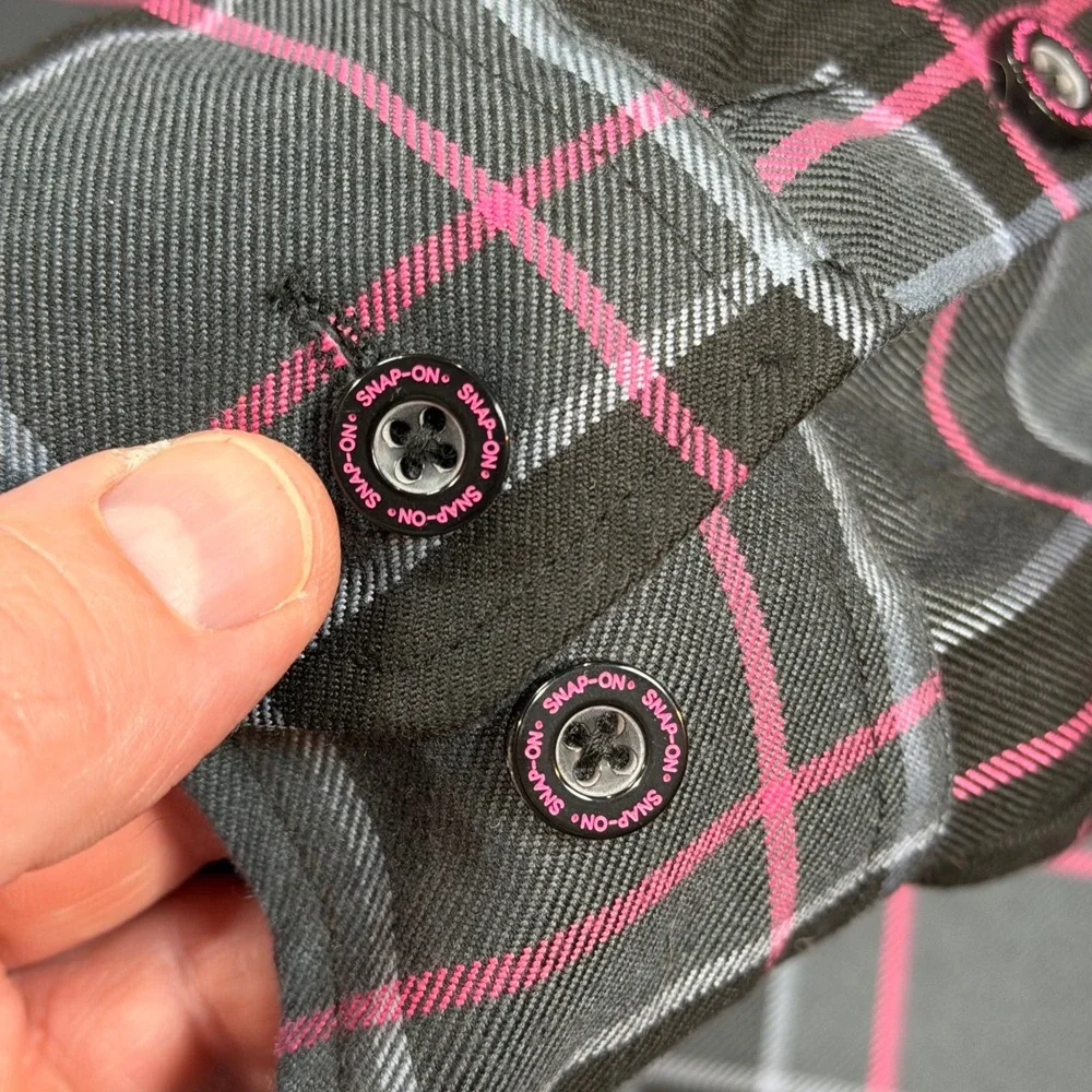Dixxon Flannel Snap-On Button Down Shirt Men 2XL Grey Pink Plaid Limited Edition
